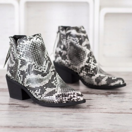 SHELOVET Stivaletto con stampa serpente bianco nero 2