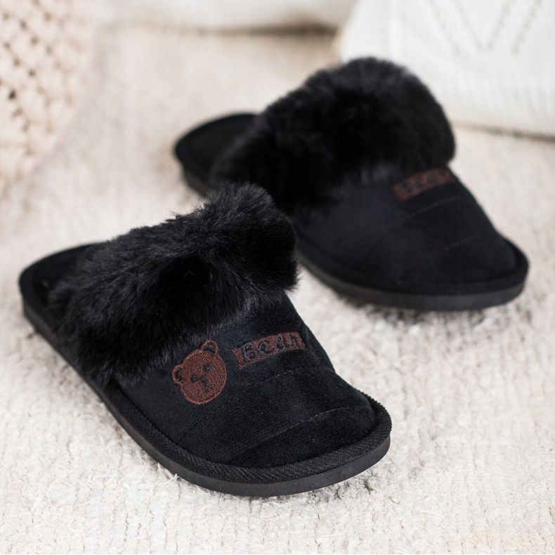 Bona Pantofole Con Pelliccia D'orso nero 1