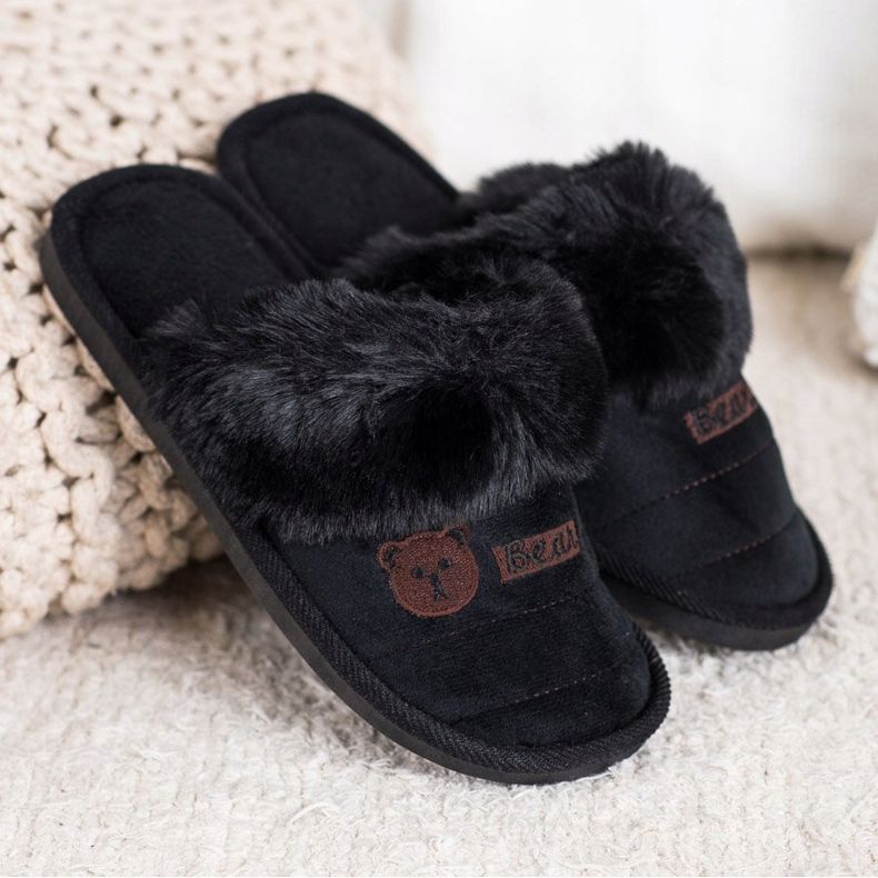 Bona Pantofole Con Pelliccia D'orso nero 2