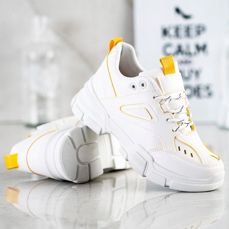SHELOVET Scarpe da ginnastica bianche alla moda bianco giallo 1