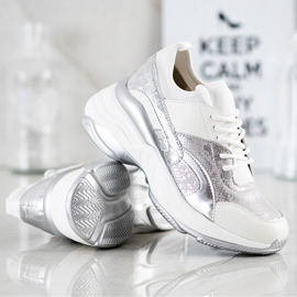 Bestelle Sneakers alla moda sulla piattaforma bianca d'argento grigio 1