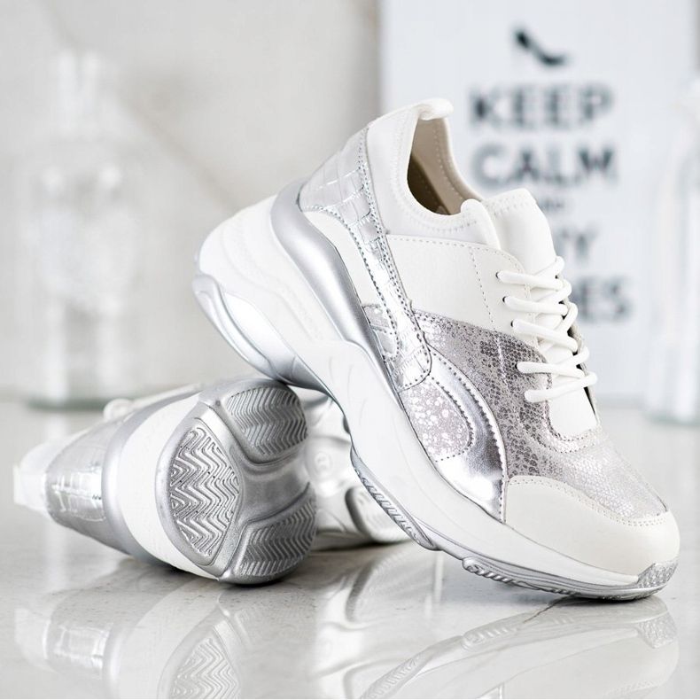 Bestelle Sneakers alla moda sulla piattaforma bianco argento grigio 1