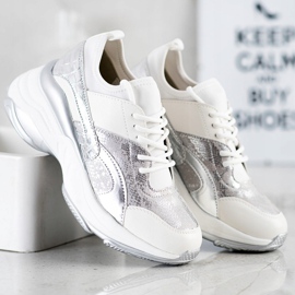 Bestelle Sneakers alla moda sulla piattaforma bianco argento grigio 2