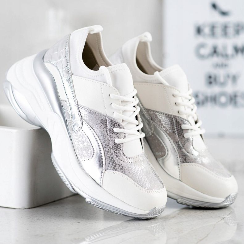 Bestelle Sneakers alla moda sulla piattaforma bianca d'argento grigio 2