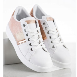 SHELOVET Scarpe sportive con inserto in suede bianca rosa 2