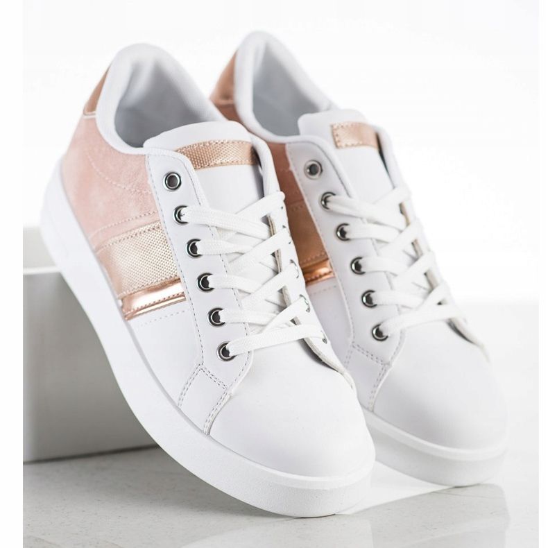 SHELOVET Scarpe sportive con inserto in suede bianco rosa 2