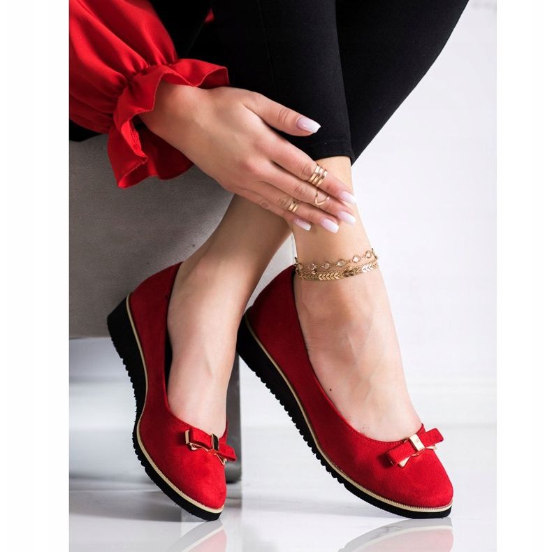 Goodin Scarpe rosse con fiocco rosso 2