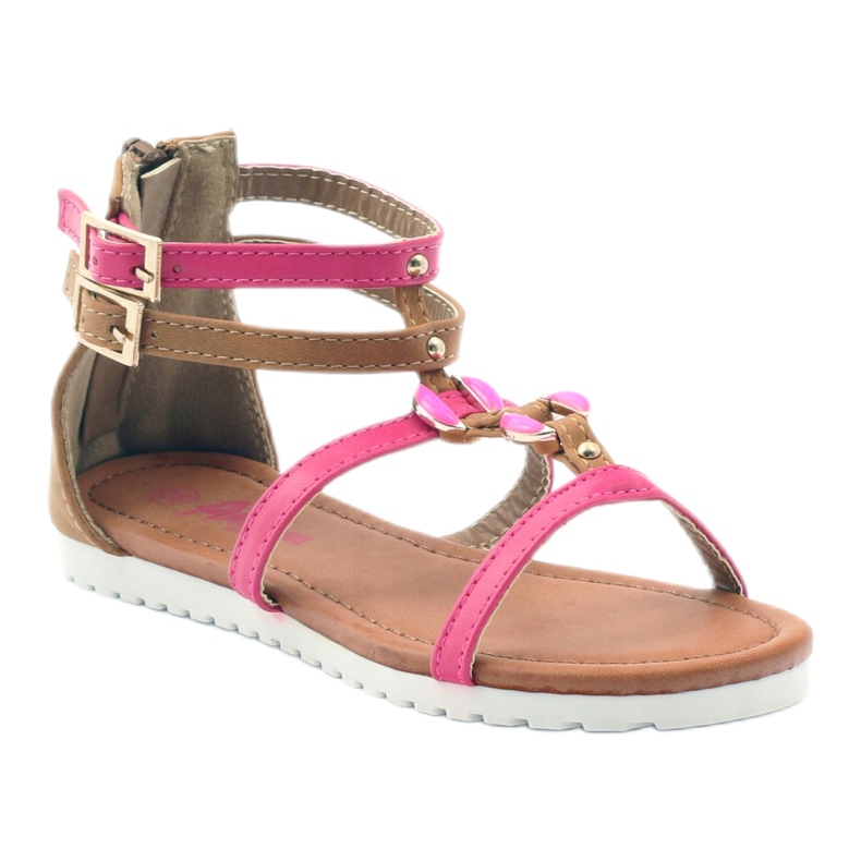American Club Sandali gladiatore scarpe per bambini sulla cerniera rosa americana marrone bianco 1