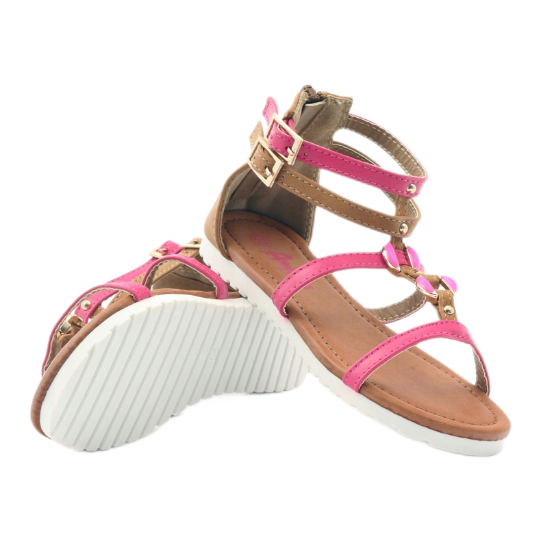 American Club Sandali gladiatore scarpe per bambini sulla cerniera rosa americana marrone bianco 3
