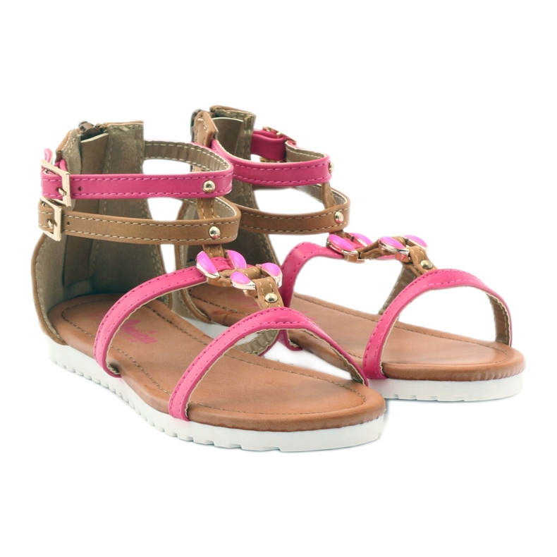 American Club Sandali gladiatore scarpe per bambini sulla cerniera rosa americana marrone bianco 4