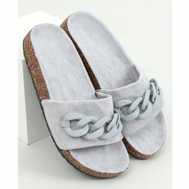 Pantofole in sughero grigie con catena DZ907 Grey grigio 1
