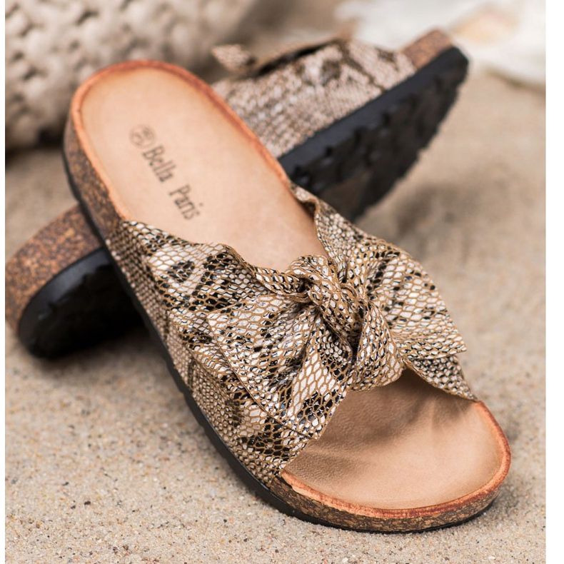 Bella Paris Pantofole con stampa serpente beige 2