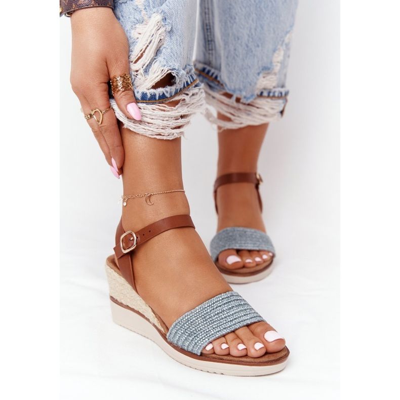 EVE Sandali Con Zeppa Intrecciata Blu Tenerife marrone 2