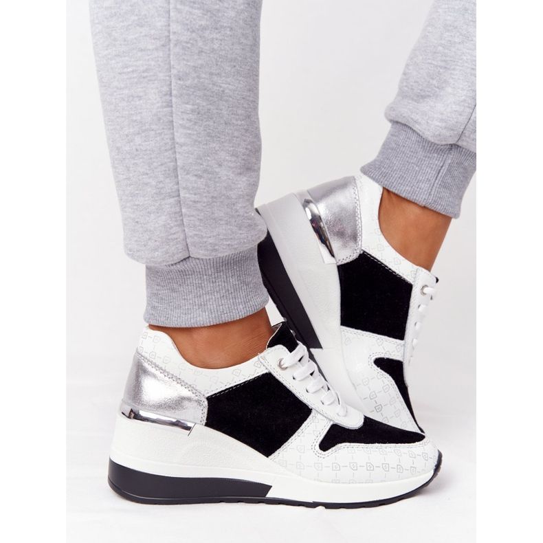 Sneakers con zeppa in pelle S.Barski Nero-Bianco 2
