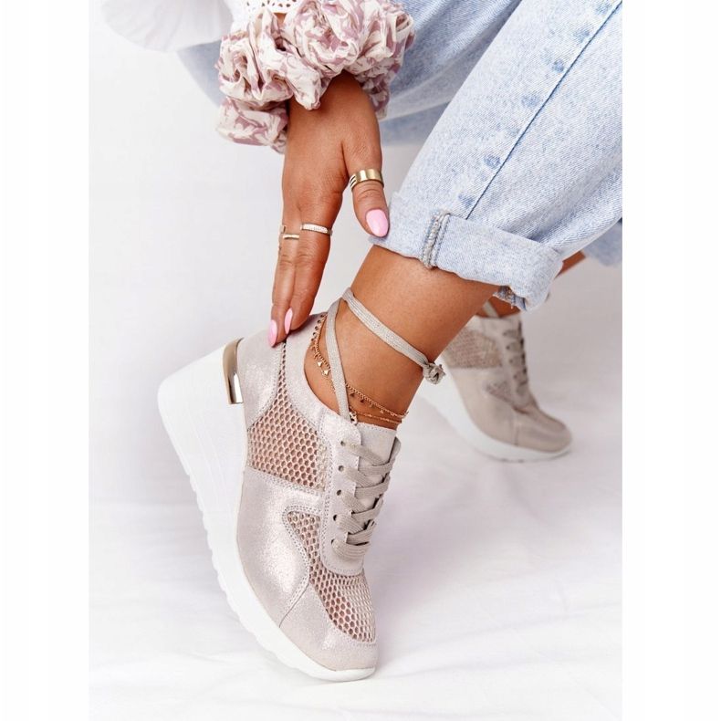 Sneakers Con Zeppa In Pelle Con Rete S.Barski Golden d'oro 1