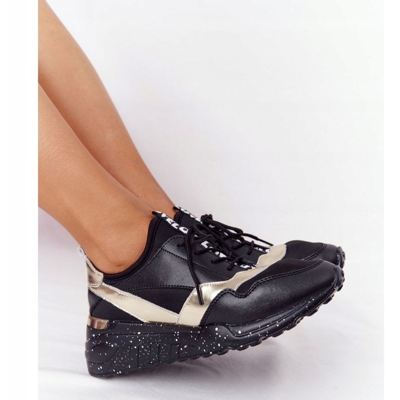 Sneakers con zeppa in pelle S.Barski Nero e Oro 1