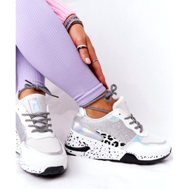 NEWS Sneakers Da Donna Con Zeppa Bianche Con Broccato Avery 21SP26-3974 bianco nero argento 4