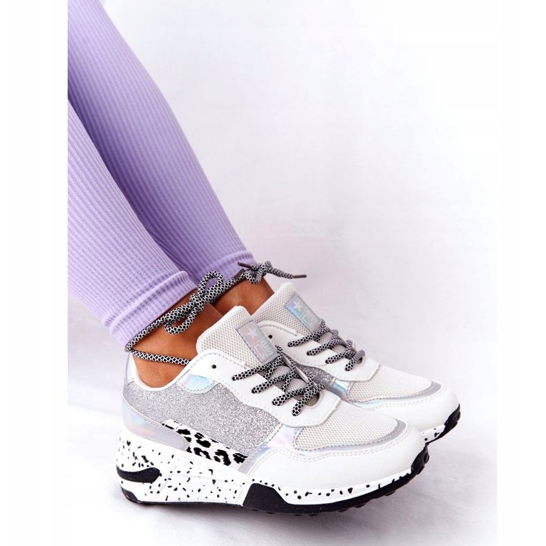 NEWS Sneakers Da Donna Con Zeppa Bianche Con Broccato Avery 21SP26-3974 bianco nero argento 3