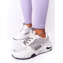 NEWS Sneakers Da Donna Con Zeppa Bianche Con Broccato Avery 21SP26-3974 bianca nero d'argento 1