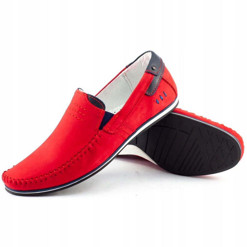 KOMODO Mocassini uomo in pelle 876 rosso blu navy 2