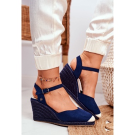 Sandali da donna su una zeppa intrecciata Big Star Navy Blue DD274A172 beige blu navy 2
