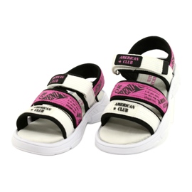American Club Sandali Sportivi da Bambino Sottopiede in Pelle RL29/21 Nero-Fuxia bianco 1