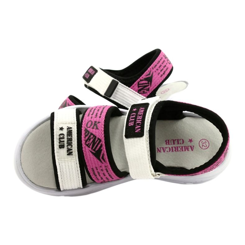 American Club Sandali Sportivi da Bambino Sottopiede in Pelle RL29/21 Nero-Fuxia bianco 4