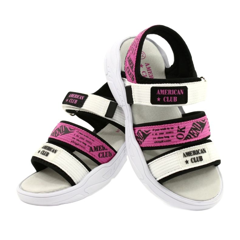 American Club Sandali Sportivi da Bambino Sottopiede in Pelle RL29/21 Nero-Fuxia bianco 3