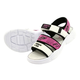 American Club Sandali Sportivi da Bambino Sottopiede in Pelle RL29/21 Nero-Fuxia bianco 2
