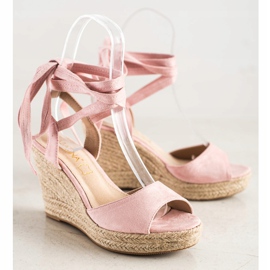 Sabatina Sandali allacciati su zeppa rosa 1