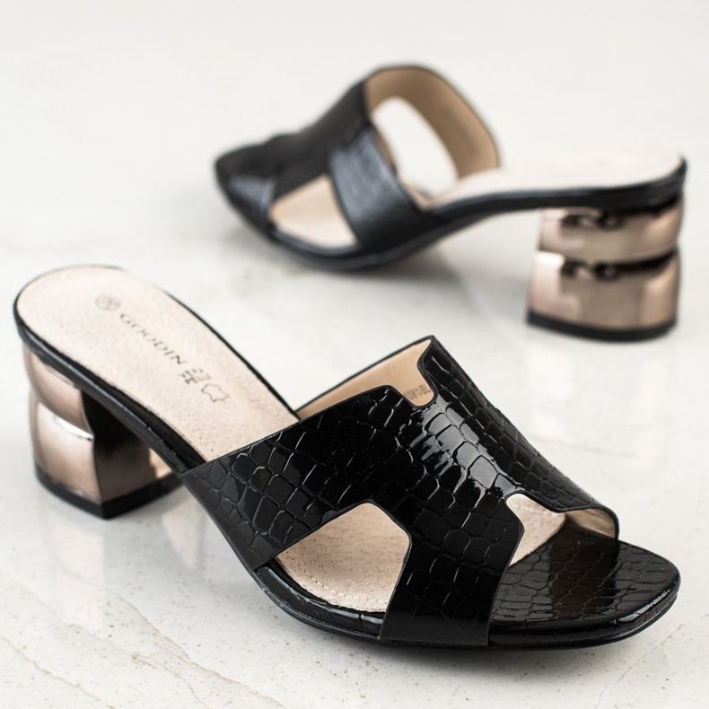 Goodin Pantofole Nere Con Tacco Decorativo nero 1