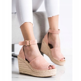 SHELOVET Sandali con zeppa color cipria rosa 2