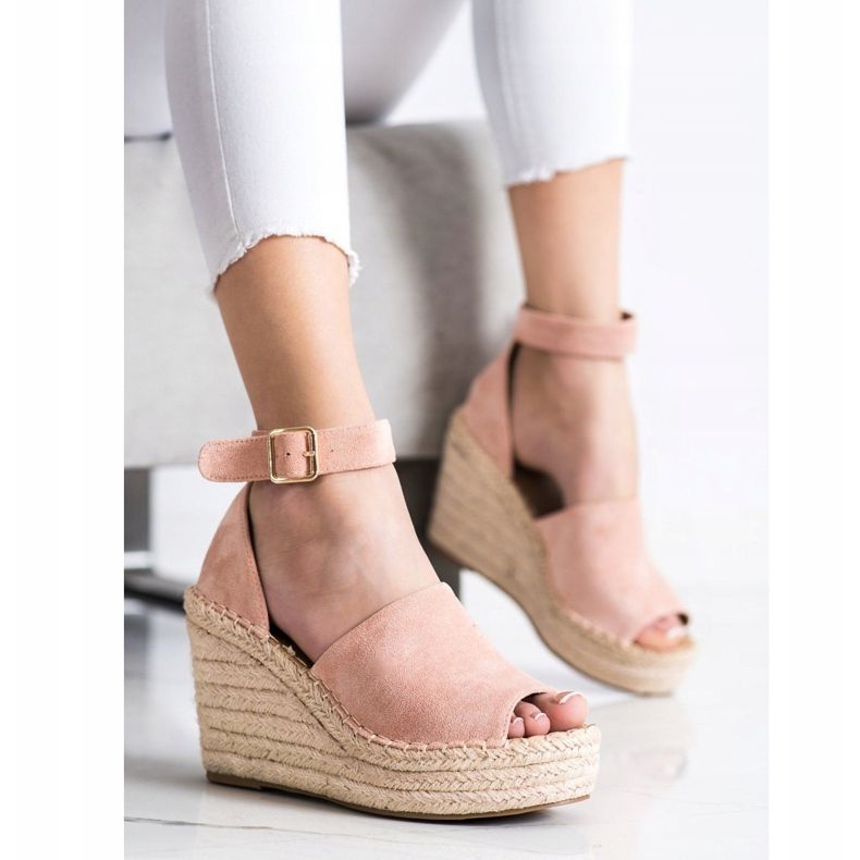 SHELOVET Sandali con zeppa color cipria rosa 2