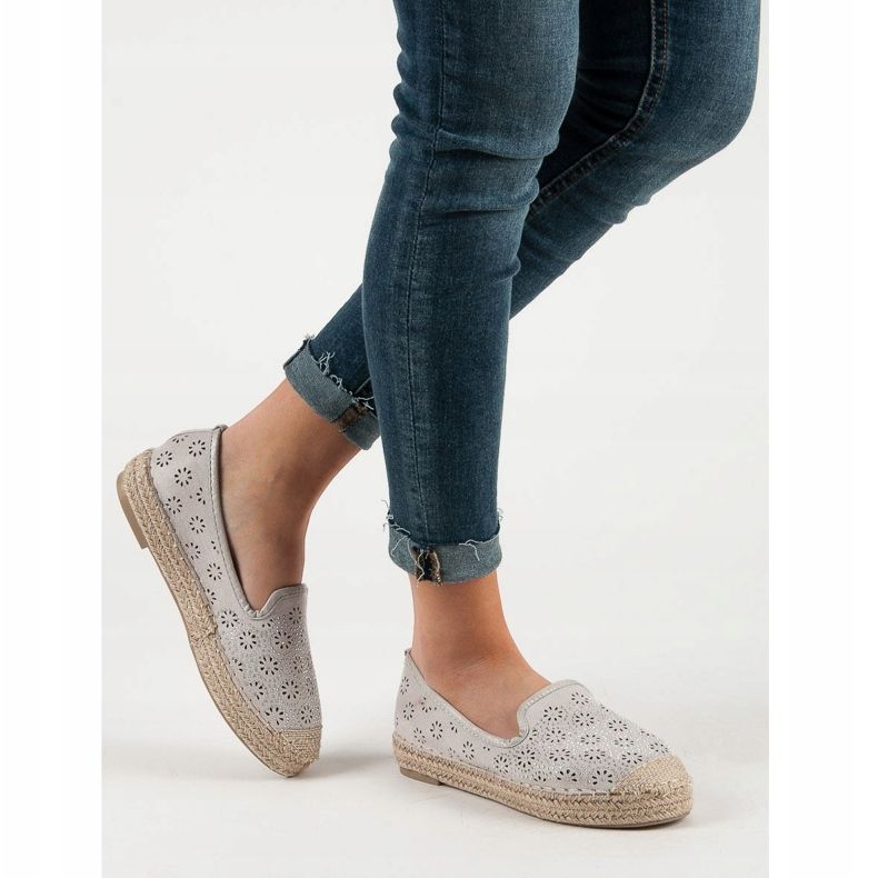 SHELOVET Espadrillas traforate in pelle scamosciata grigio 2