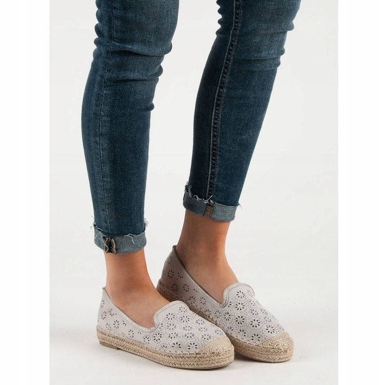 SHELOVET Espadrillas traforate in pelle scamosciata grigio 1