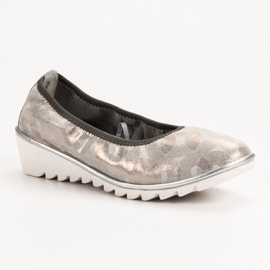 Filippo Ballerina in pelle con zeppa beige d'oro 1