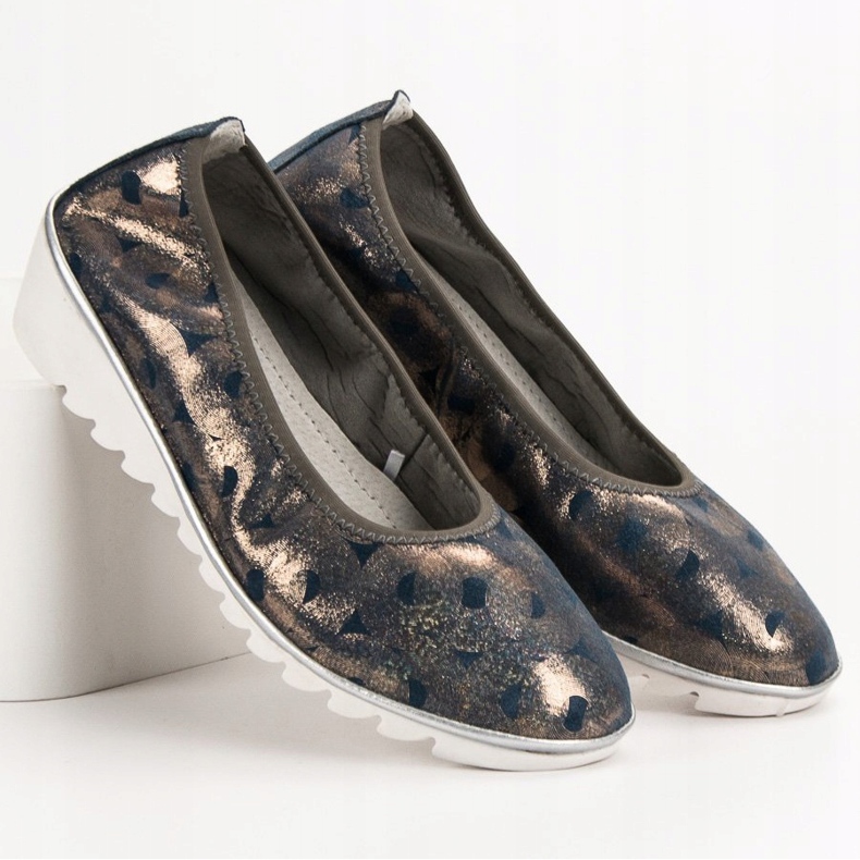 Filippo Ballerina in pelle con zeppa blu giallo 1