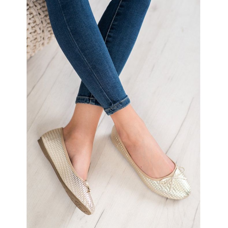 SHELOVET Ballerine dorate intrecciate d'oro 2