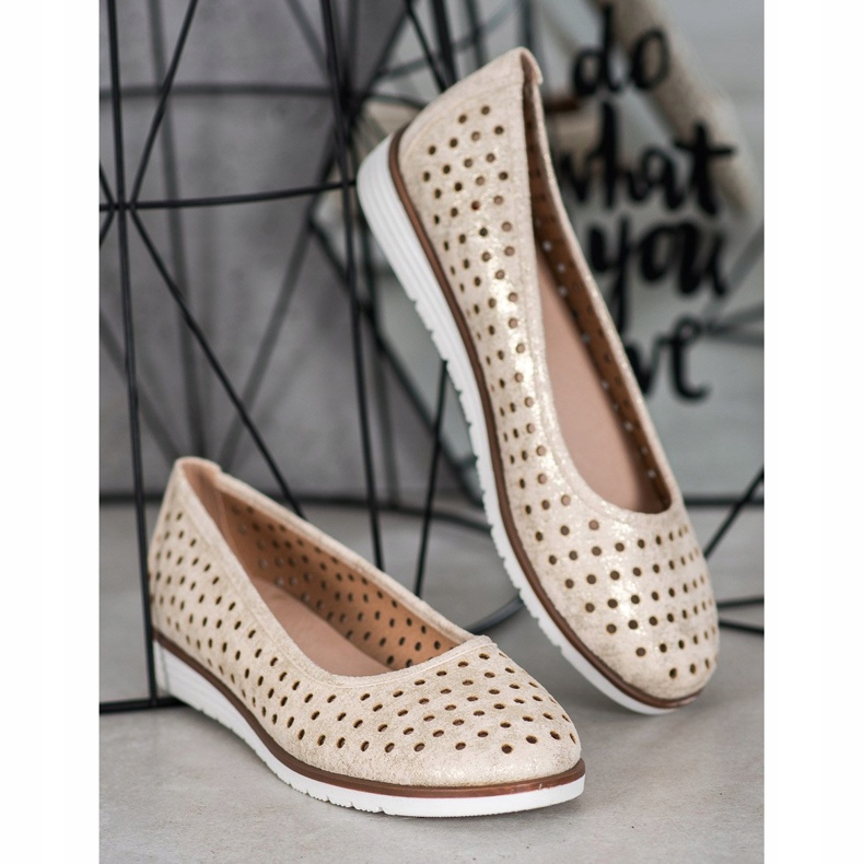 Kylie Ballerine traforate con glitter beige d'oro 1