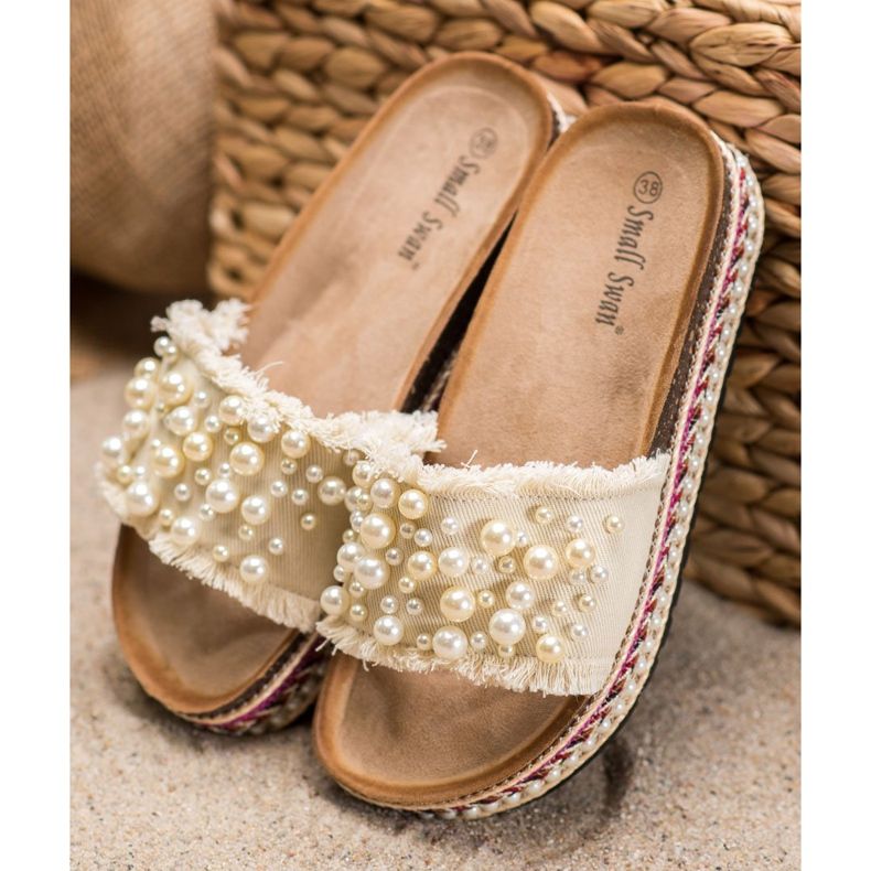 Small Swan Pantofole Sulla Piattaforma Con Perle beige 1