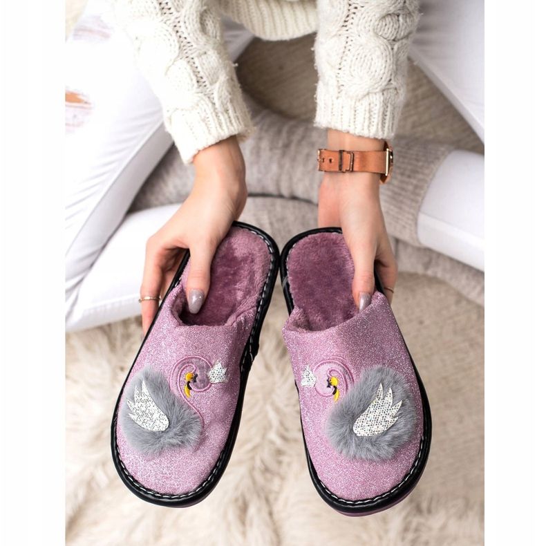 Bona Pantofole Alla Moda Con Applicazione viola argento grigio 1