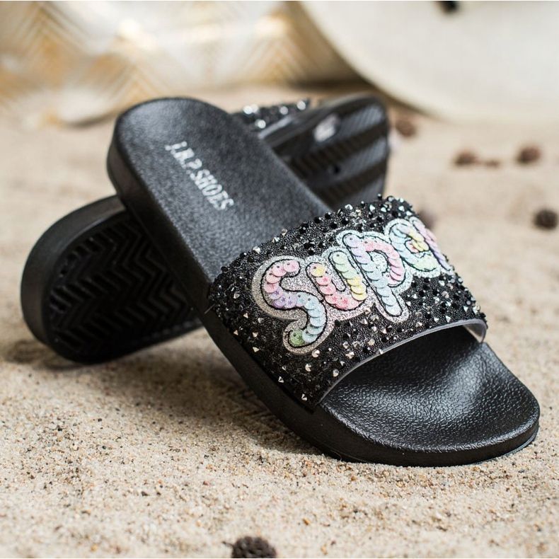 SHELOVET Ciabatte super paillettes nero 1