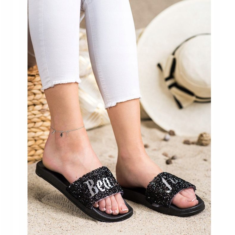 SHELOVET Belle pantofole con cristalli nero 2