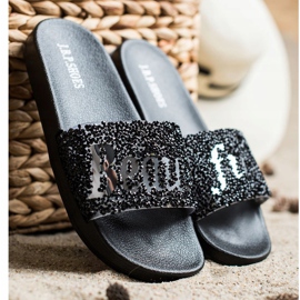 SHELOVET Belle pantofole con cristalli nero 1