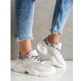 SHELOVET Sneakers grigie con stampa serpente beige 2