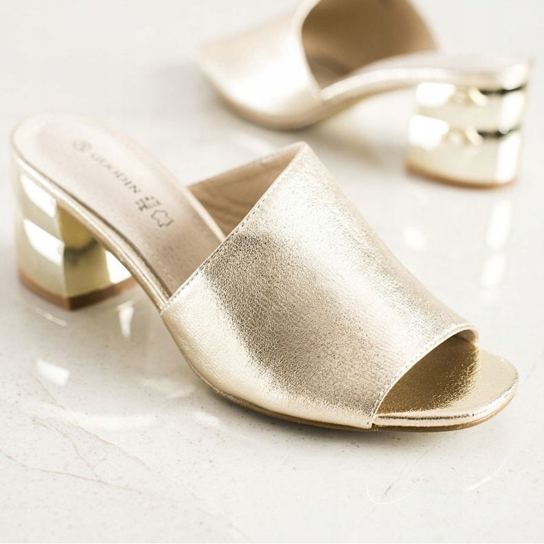 Goodin Ciabatte Con Tacco Decorativo d'oro 1
