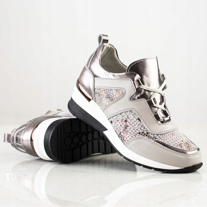Goodin Sneakers in pelle stampa serpente argento grigio 1