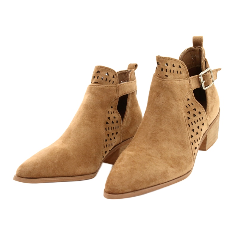FB1 Stivali Da Donna Con Tacco Alto Fibbia In Pelle Scamosciata Cammello Esen marrone 4