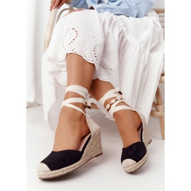 PG1 Sandali neri con zeppa annodati Nelly con trecce beige nero 2