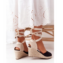 PG1 Sandali neri con zeppa annodati Nelly con trecce beige nero 1